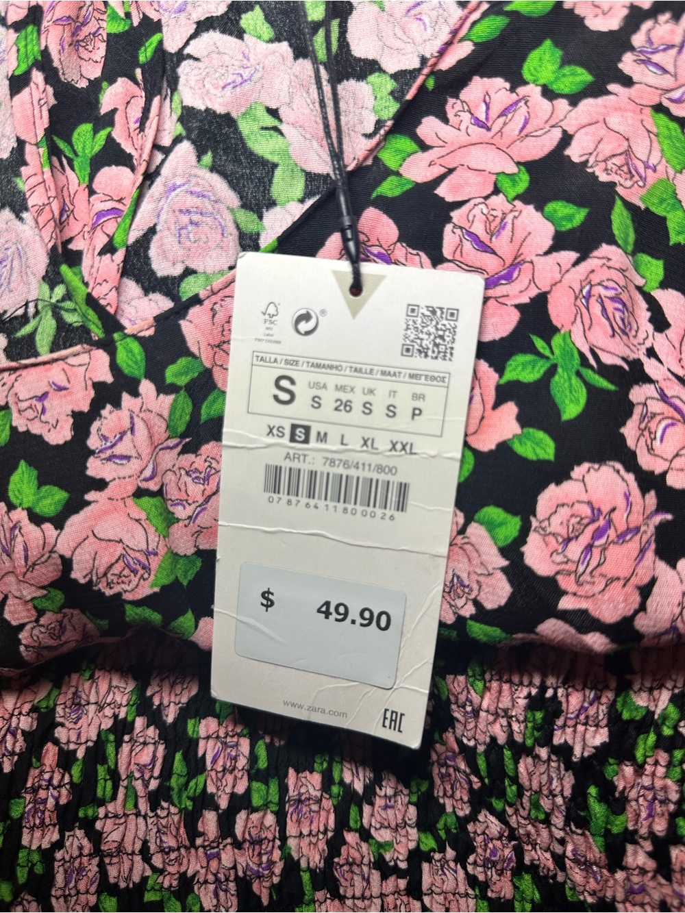 NWT ZARA pink rose floral print minidress in size Small - Picture 13 of 16